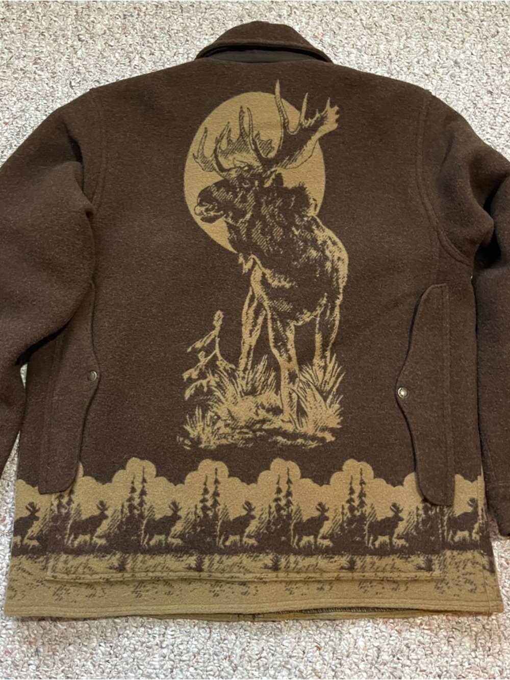 Filson moose jacquard heavyweight wool cruiser jacket brown button front Medium - Picture 10 of 12